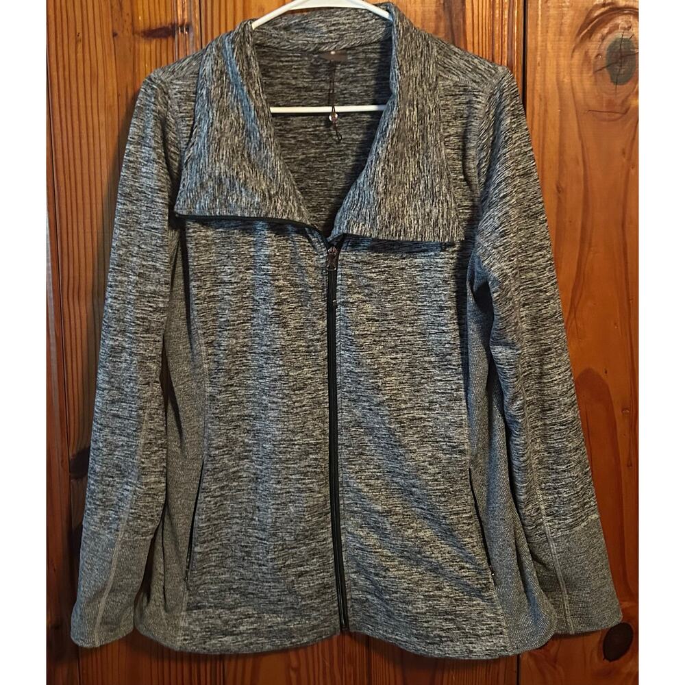 Calia women space dyed funnel neck jacket full zip gray gym  athleisure  large